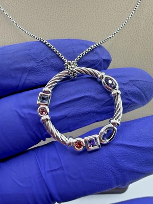 Colar pingente de confete aposentado David Yurman prata 925 várias pedras 20"" - Imagem 1 de 4