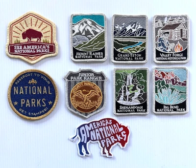 NATIONAL PARKS 9 X embroidered patch lot Rainier Valley Forge Teton Big Bend - Image 1 of 3