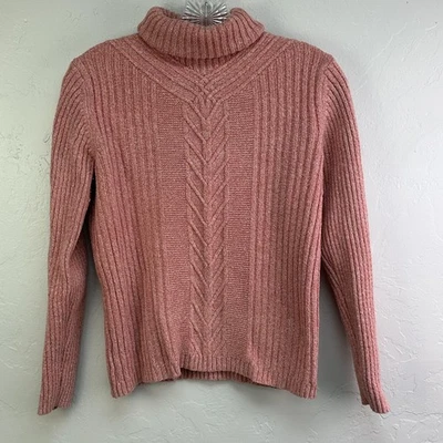 Suéter Sundance Mujer Medio Rosa Cuello Alto Acanalado Cable Tejido Pullover Foto 1 de 4