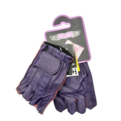 Ladies Purple Fingerless Leather Gloves With Gel Palm and Pull-Off Tabs by Unik - Image 1 of 4
