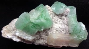 GREEN APOPHYLLITE CUBES W/ STILBITE ON MATRIX MINERALS SPECIMENS - Picture 1 of 3