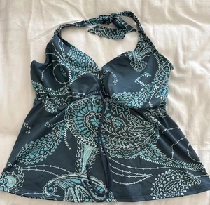 Tankini Halter-neck Underwire Top By Lascana Size 14 D Cup. Turquoise in design - Picture 1 of 6