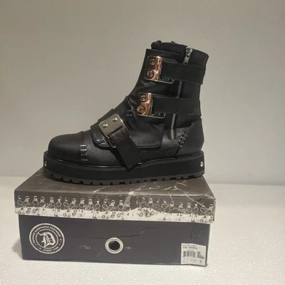 Botas Demonia VALOR-150BVL Unisex Negras Hebilla con Cremallera Punk Media Pantorrilla Talla Para Hombres 9 Foto 1 de 4