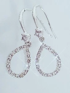 Crystals By Swarovski Rhodium Overlay Open Teardrop Dangle Earrings - Picture 1 of 8