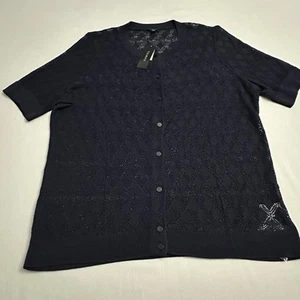 Talbots Cardigan Sweater Womens XLp Petite Open Knit Button Short Sleeve Navy - Picture 1 of 16