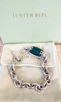 Judith Ripka Sterling Silver 925 Verona Toggle Bracelet W/ Chalcedony 7 1/4” - Image 1 of 4