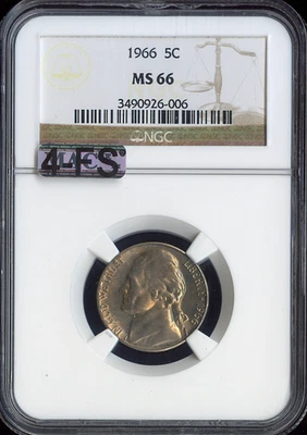 1966 JEFFERSON NICKEL NGC MS66 PQ MAC 4FS A $5,000 IN 5FS . - Image 1 of 2