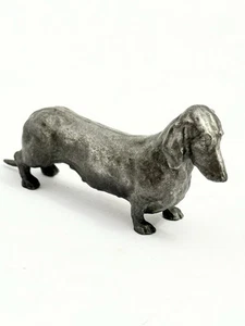 Vintage E Fine Pewter Sitting Dachshund Dog - Mini Figurine 1.5" Tall - Picture 1 of 11