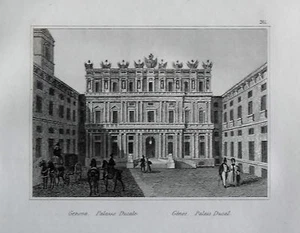 1837,=Blick auf den Herzogspalast=Genua.Ligurien.Passepartout.AUDOT.Stahl.ETNA - Bild 1 von 1