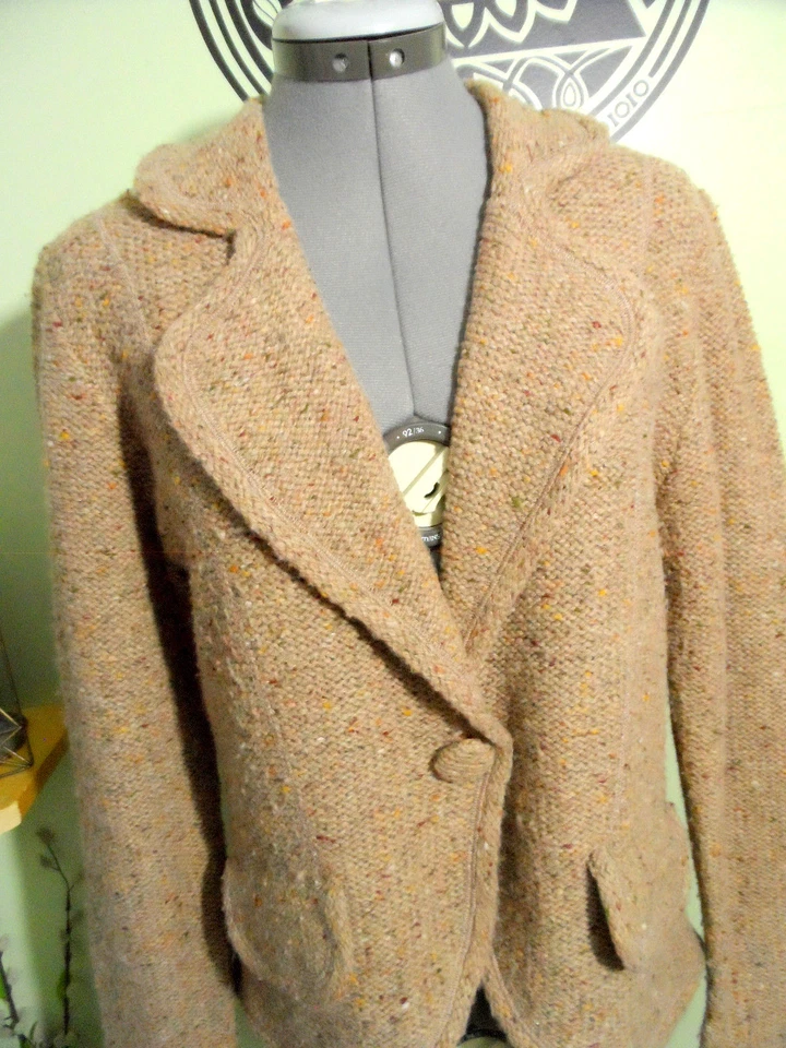 DENIM & CO Blazer Cárdigan Suéter S Marrón Melange Mezcla de Lana Botón Suéter Foto 1 de 4