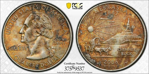 2006-P STATE QUARTER NEBRASKA PCGS AU53 HIGH GRADE NICE COLOR TONED (DR) Cover