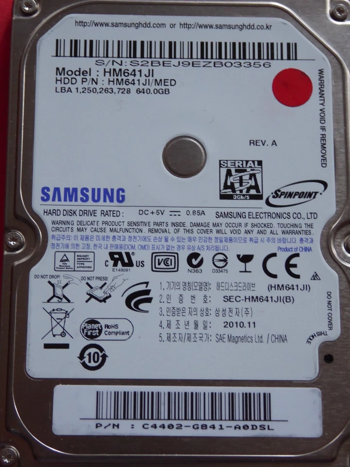 Samsung HM641JI /MED | P/N: C4402-G841-A0DSL | 2010.11 | 640GB - Bild 1 von 1