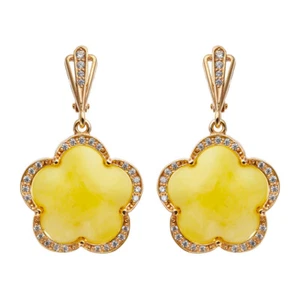 Adorable Genuine Baltic Amber Earrings Gold Plated White Color - Picture 1 of 2