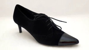 Vaneli Tia Black Suede Patent Leather Lace Up Pointed Toe Shoes Size US 9 - Picture 1 of 9