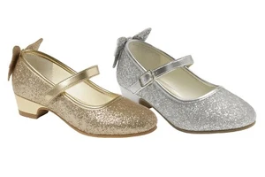 Zapatos brillantes de tacón alto para niñas con correa segura al tobillo ideales para ocasiones especiales - Imagen 1 de 12