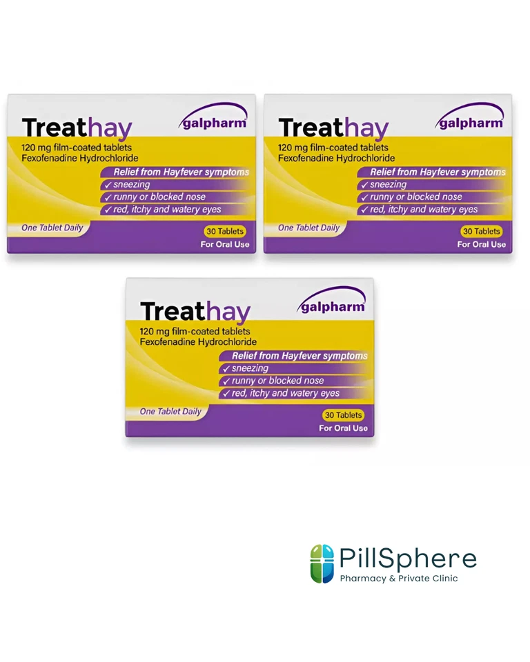 GALPHARM 3xTreathay Hayfever Relief | 30 Tablets | Fexofenadine 120mg |Similar To Allevia