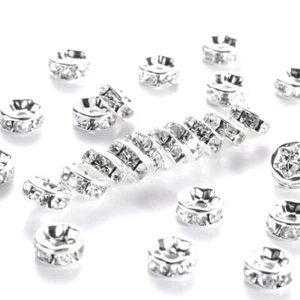 500pcs Brass  Rondelle Rhinestone Beads Spacer Beads Jewelry Making Silver 6~8mm - Picture 1 of 1