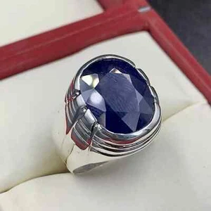 Big Blue Sapphire Ring For Men, Natural Sapphire Stone Ring, 925 Silver Neelam - Picture 1 of 6