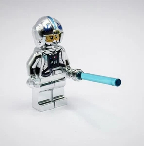 Lego Cromo Plateado Luke Skywalker Piloto Star Wars Minifigura Arma ¡Nuevo!! - Imagen 1 de 5