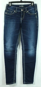 Silver Suki Mid Skinny 27 x 31 Super Stretch Contrast Stitch Dark Wash Jeans - Picture 1 of 9