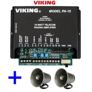 Viking PA-15 Paging Amplifier System and Loud Ringer  + 2 25AE 8 Ohm Horn Bundle - Picture 1 of 3