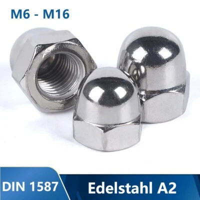 Linksgewinde Hutmuttern DIN 1587 Muttern M6-M16 Hutmutter hohe Form Edelstahl A2 - Bild 1 von 4