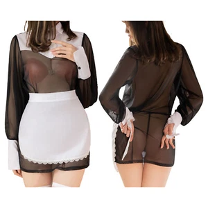 Uniforme donna abito tentante fascia per capelli lingerie festa costumi da notte vedere attraverso set - Foto 1 di 15