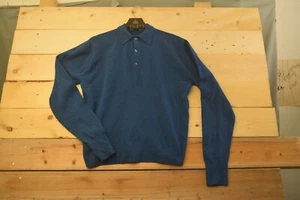 Byford Hardy Amies Lambswool Polo Sweater L Blue Made in England Vintage Preppy - Picture 1 of 6