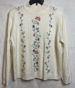Vintage Alfred Dunner Sweater Women’s Size XL Cream Pullover Embroidered Beaded - Picture 1 of 8