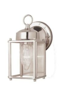 Trans Globe 1-Light Brushed Nickel Outdoor Wall Lantern Sconce w/ Clear Glass