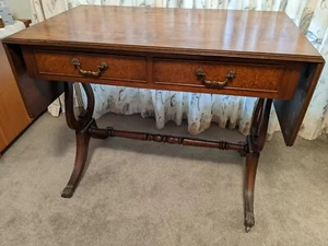 Regency Style Mahogany & Walnut Dropleaf Double Sided Hall Sofa Table Lyre Ends - Picture 1 of 12