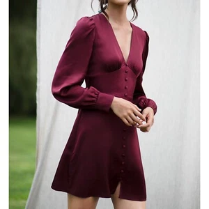 NWT TVF for DVF Cinnamon Satin Burgundy Long Sleeve Mini Dress sz 4 - Picture 1 of 6