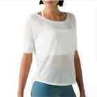 NWT Prana Helani Top T-Shirt Textured Mesh Semi Sheer Relaxed Fit Soft White L