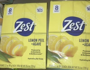 2 Packages ZEST 8 BARS 3.2 Oz. LEMON PEEL +AGAVE Hydrating Bar Soap - Picture 1 of 6