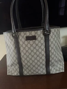 Authentic GUCCI Brown GG PVC Canvas Supreme Tote Bag Purse Leather Handles - Picture 1 of 19