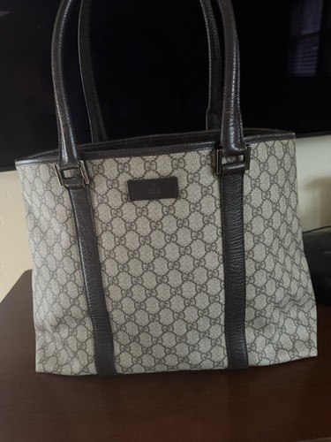Autentica borsa tote Gucci marrone GG PVC tela Supreme borsa borsetta manici in pelle