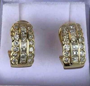 3 CT Round Lab-Created Diamond Huggie Omega Back Earrings 14K Yellow Gold Plated - Picture 1 of 5