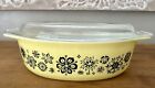 Pyrex Pressed Flowers Casserole 045 With Lid 2 1/2 QT Yellow 1957 Vintage