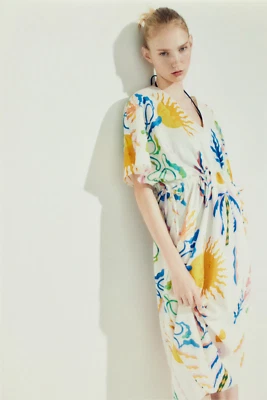 H&M Drawstring-Detail Vestido Kaftán Midi Tropical Túnica Floral XS/S 10 6 38 - Imagen 1 de 4