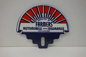 FARMERS AUTOMOBILE INSURANCE LICENSE PLATE TOPPER! 4" WIDE BY 3 3/8" HIGH NICE!! - Picture 1 of 2