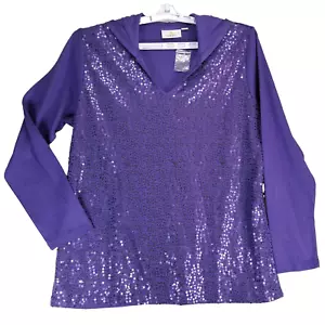 Top donna Quacker Factory XL viola pullover manica lunga impreziosito Bling - Foto 1 di 11