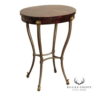 Mesa auxiliar superior ovalada estilo Ethan Allen Hollywood Regency Foto 1 de 4