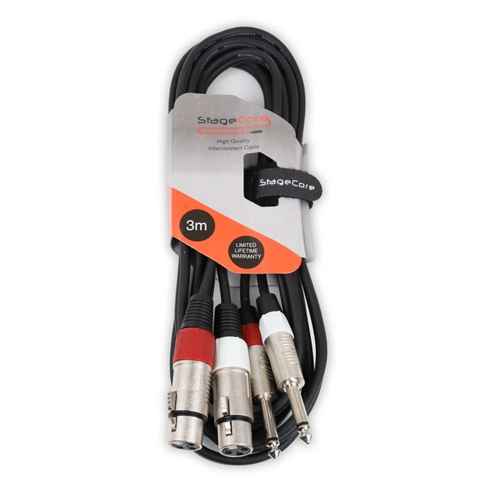 StageCore 3m Twin 2 x Female XLR to 2 x 6.35mm 1/4" Mono Jack Lead