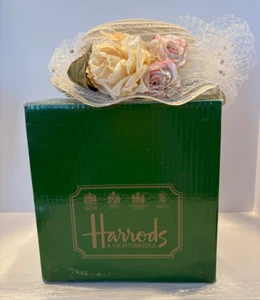 NEW IN BOX VINTAGE HARRODS OF LONDON CHILDS BEIGE HAT W/PINK & YELLOW ROSES - Picture 1 of 6