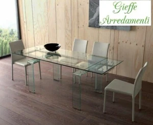 *TAVOLO IN VETRO ALLUNGABILE 140/200x80 BASE CROMATA PIANO TEMPERATO 676/2LS - Foto 1 di 10