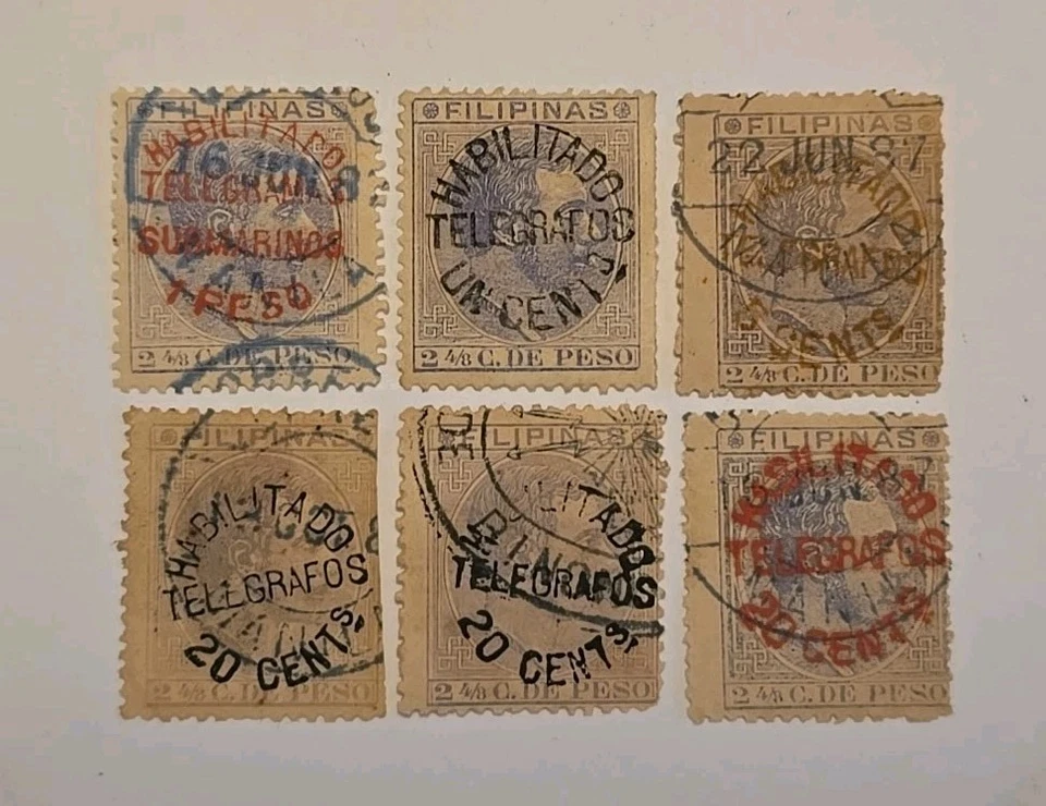 Filipinas Bf: T10\T19 estampillas telegráficas Alfonso XII 1886-88 Habilitado embalaje original Foto 1 de 1