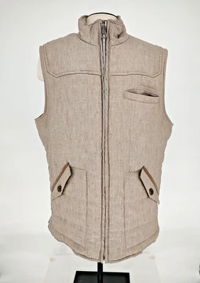 Tasso Elba Men's Tan Linen Quilted Zipper Vest Size Large Button & Chest Pockets - Image 1 of 4