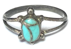 Sterling Silber MG Türkis Inlay Schildkrötenpanzer Ring 12 mm Größe 7,75 - Bild 1 von 3