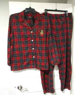 Ralph Lauren Womens microfleece Pajamas Red Plaid Embroidered Logo Size XL - Image 1 of 4