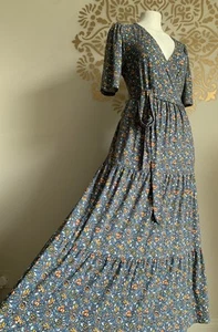 BODEN Wrap Style Tiered Maxi Dress 12P Smock boho Jersey Gypsy Wench Milkmaid - Picture 1 of 11